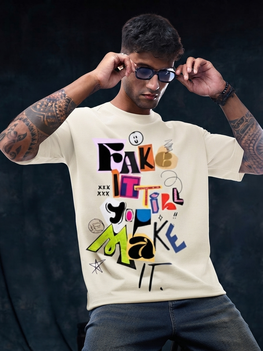 Fake it till you make it offwhite premium oversized fit tshirt
